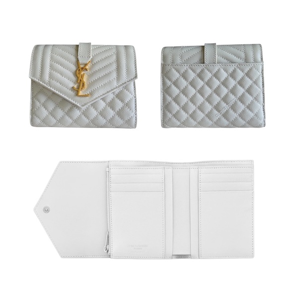 Rare! BNIB NWT! YSL Saint Laurent Tri-Quilted Tri-Fold Wallet Envelope Compact - Picture 1 of 11